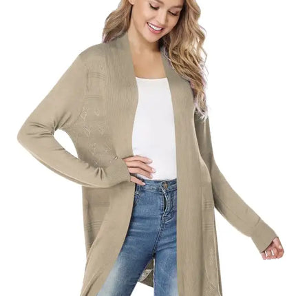 Cárdigan largo calado de punto para mujer 