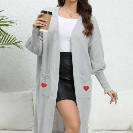Lantern Sleeve Open Front Pocketed Cardigan