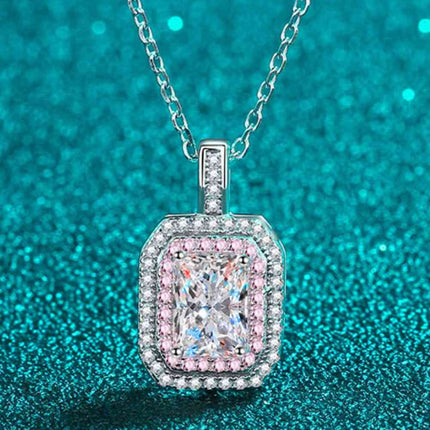 1 Carat Moissanite Geometric Pendant Chain Necklace
