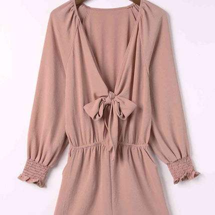Tied Flounce Sleeve Plunge Romper