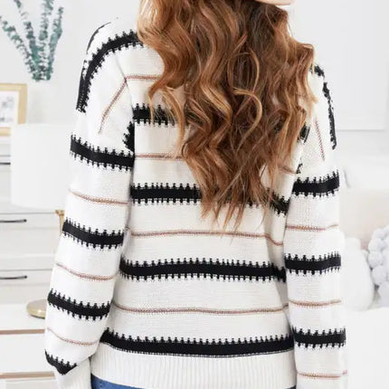 Nuevo cárdigan informal a rayas con cuello en V y manga larga para mujer 