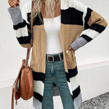 Color Block Open Front Drop Shoulder Cardigan