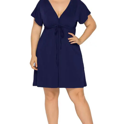 Vestido liso con escote en V profundo para mujer, talla grande 