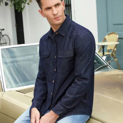 Camisa vaquera de manga larga informal a la moda para hombre 