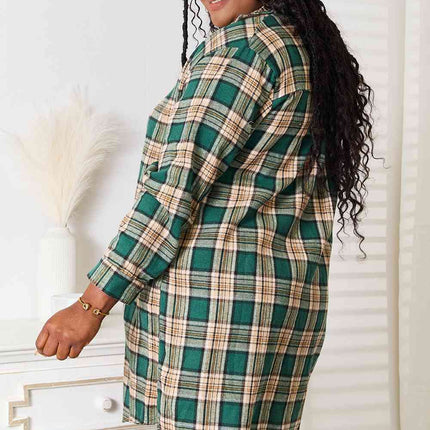Double Take Plaid Collared Neck Long Sleeve Shirt - Vickie Lynn's