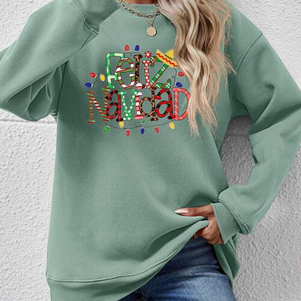 FELIZ NAVIDAD Round Neck Drop Shoulder Sweatshirt
