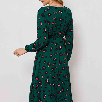Printed Surplice Neck Long Sleeve Dress - Vickie Lynn's