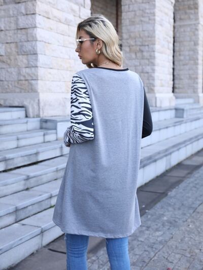 Zebra Print Round Neck Long Sleeve T-Shirt