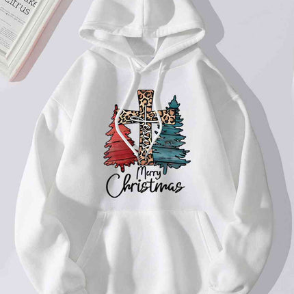 MERRY CHRISTMAS Graphic Drawstring Hoodie