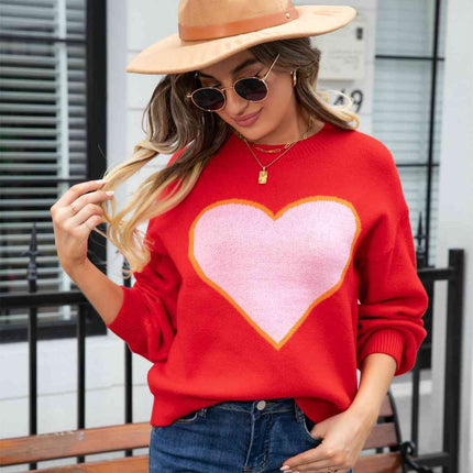 Heart Graphic Round Neck Sweater
