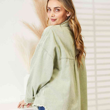 Distressed Raw Hem Denim Jacket