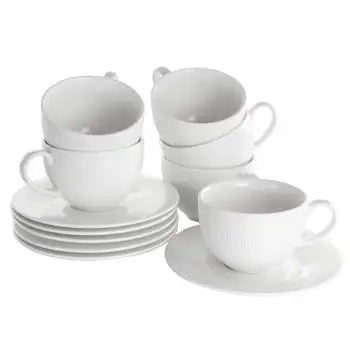 Elama Cafe 12 Piece 8 Ounce Porcelain Cup and Saucer Set in White