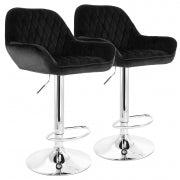 Elama 2 Piece Adjustable Velvet Bar Stools in Black with Chrome Base