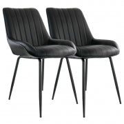 Elama 2 Piece Faux Leather Tufted Chair in Black with Black Metal Legs