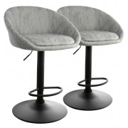 Elama 2 Piece Cloth Adjustable Bar Stool Set in Gray with Black Base