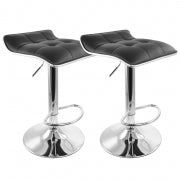 Elama 2 Piece Tufted Faux Leather Adjustable Bar Stool with Low Back in Black with Chrome Base