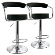 Elama 2 Piece Faux Leather Retro Adjustable Bar Stool in Black with Chrome Handles and Base