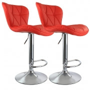 Elama 2 Piece Diamond Tufted Faux Leather Adjustable Bar Stool in Red with Chrome Base