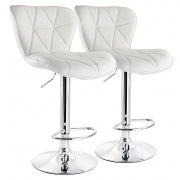 Elama 2 Piece Diamond Tufted Faux Leather Adjustable Bar Stool in White with Chrome Base