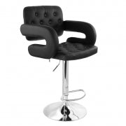 Elama Faux Leather Tufted Bar Stool in Black with Chrome Base and Adjustable Height