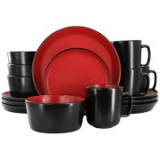 Elama Bacarra 16 Piece Stoneware Dinnerware Set in Two Tone Black and Red