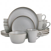 Elama Louis 16 Piece Stoneware Dinnerware Set in Matte Slate with Gold Rim