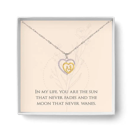 Mother and Child Pave Heart Pendant Necklace