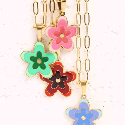 Flower Pendant Stainless Steel Necklace