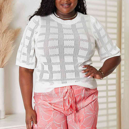 Double Take Ribbed Trim Round Neck Knit Top - Vickie Lynn's