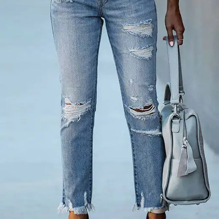 Women's Solid Zip-Fly Shredded Skinny Jeans