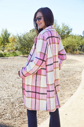 Double Take Full Size Plaid Button Up Lapel Collar Coat - Vickie Lynn's
