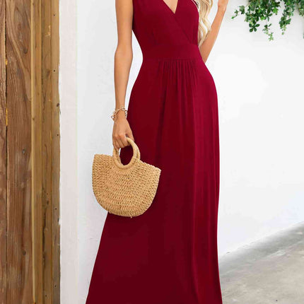 Surplice Neck Sleeveless Maxi Dress