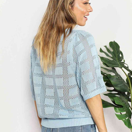 Double Take Ribbed Trim Round Neck Knit Top - Vickie Lynn's