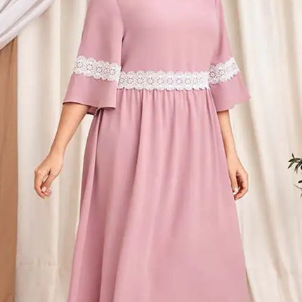 Vestido de manga corta de encaje de talla grande para mujer 