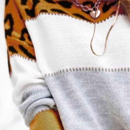 Full Size Round Neck Dropped Shoulder Color Block Sweater