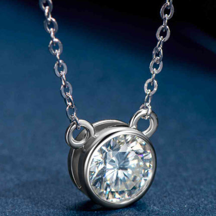 925 Sterling Silver 1 Carat Moissanite Round Pendant Necklace