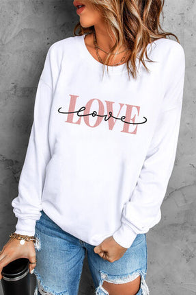 LOVE Round Neck Dropped Shoulder Sweatshirt - Vickie Lynn's