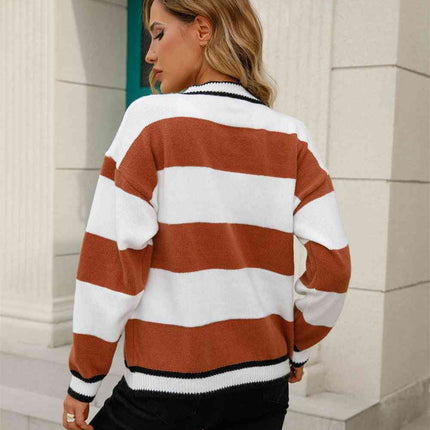 Color Block V-Neck Long Sleeve Cardigan