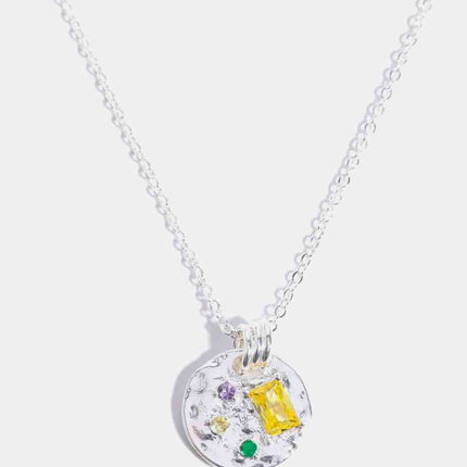 Inlaid Multicolored Zircon Round Pendant Copper Necklace