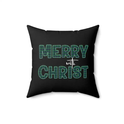 Uniquely You Throw Pillow Cover, Merry With Christ, Green Plaid Christmas Holiday Pattern Print 2-Sided Print