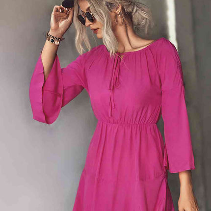 Tie Neck Flare Sleeve Mini Dress