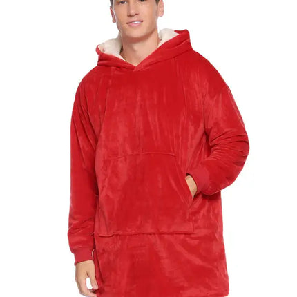 Manta perezosa con bolsillo y capucha de terciopelo de gran tamaño 