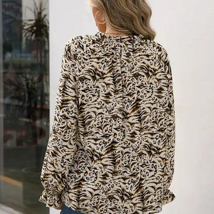 Women's Leopard Print Long Sleeve V-Neck Shirt Top