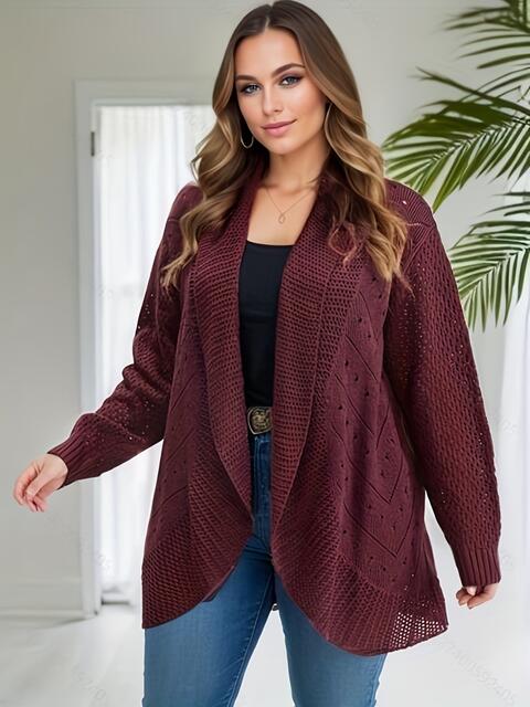 Plus Size Open Front Openwork Cardigan