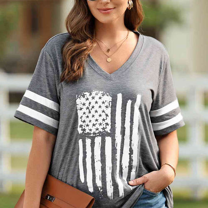 Plus Size US Flag Graphic V-Neck Tee