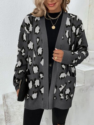 Leopard Open Front Dropped Shoulder Cardigan - Vickie Lynn's