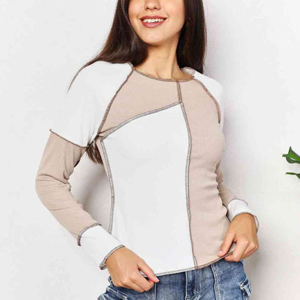 Double Take Color Block Exposed Seam Top - Vickie Lynn's