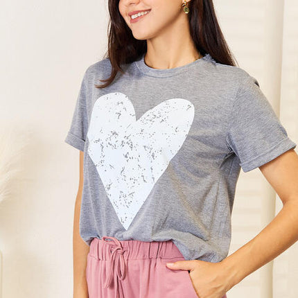 Simply Love Heart Graphic Cuffed Short Sleeve T-Shirt - Vickie Lynn's