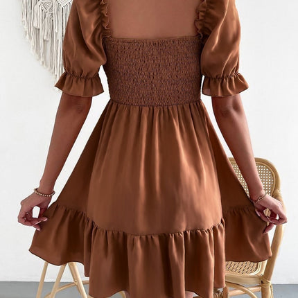 Smocked Square Neck Short Sleeve Dress