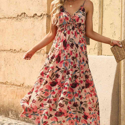 Floral Frill Trim Spaghetti Strap Dress